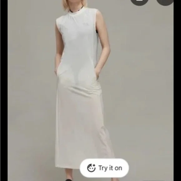 Y-3 X Adidas Sleeveless Maxi Dress Womens LARGE White Sporty Tonal Athletic RARE - Picture 3 of 16
